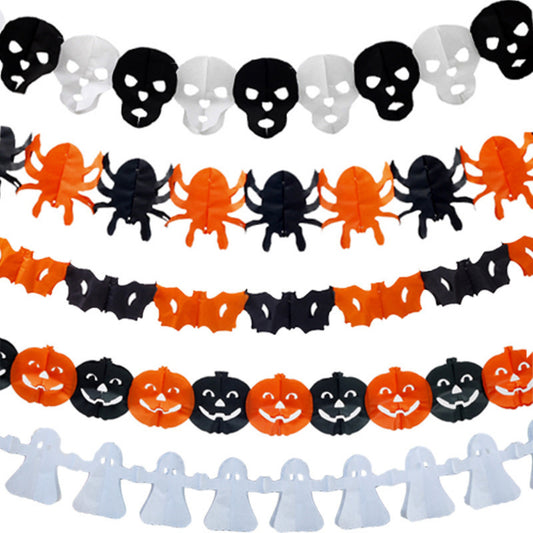 Halloween Paper Spider Skull Ghost Bat Pumpkin Garland Bunting Banner Decor Prop