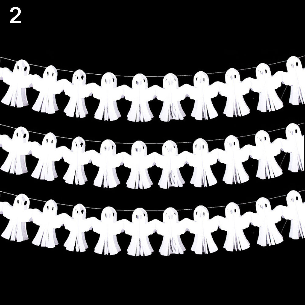 Halloween Paper Spider Skull Ghost Bat Pumpkin Garland Bunting Banner Decor Prop