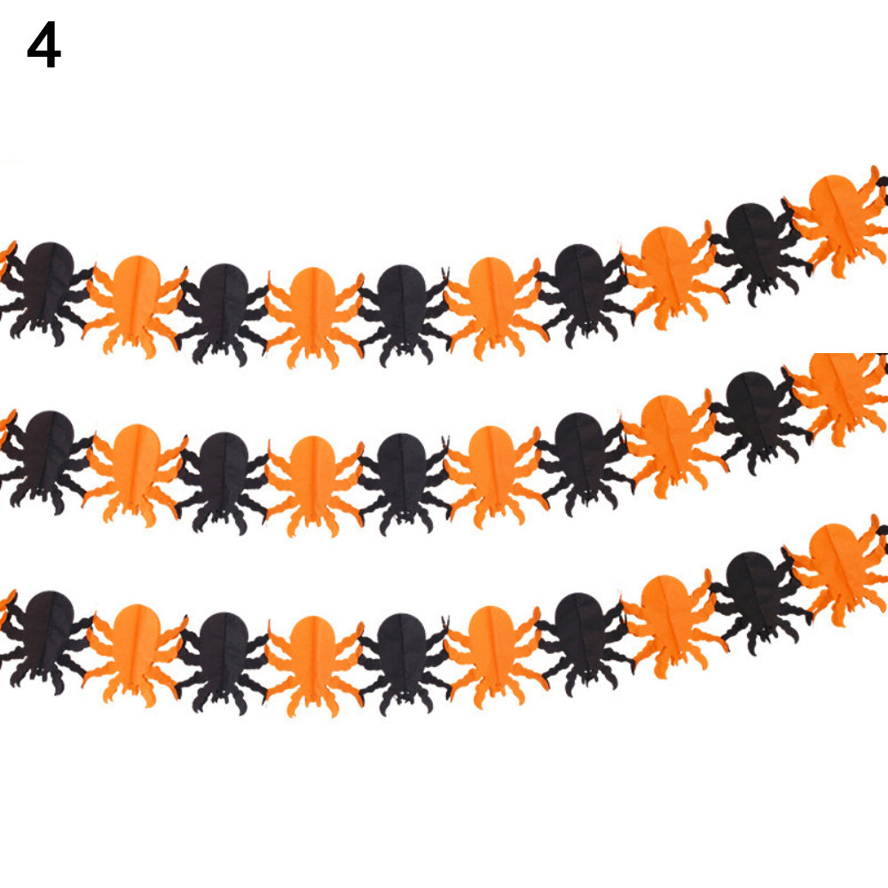 Halloween Paper Spider Skull Ghost Bat Pumpkin Garland Bunting Banner Decor Prop