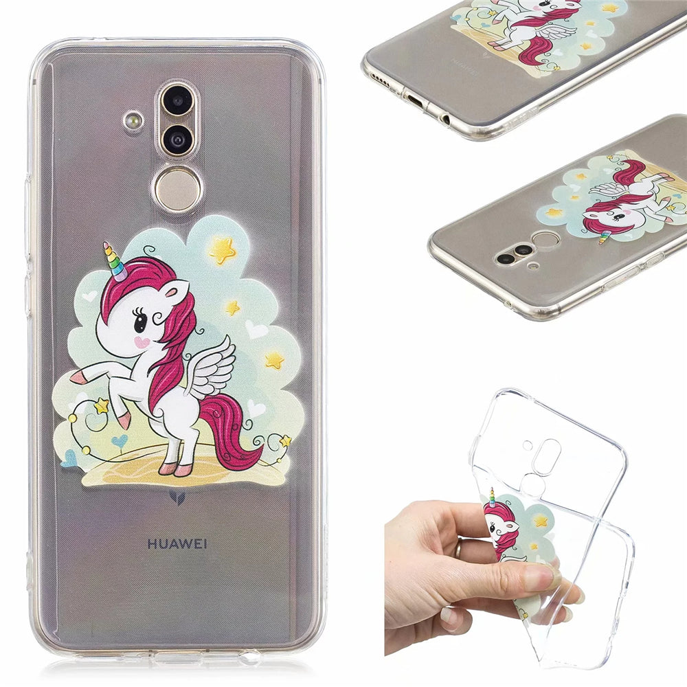 High-transparent painted TPU mobile phone case fashion shockproof ultra-thin soft, for Huawei MATE 20LITE  unicorn