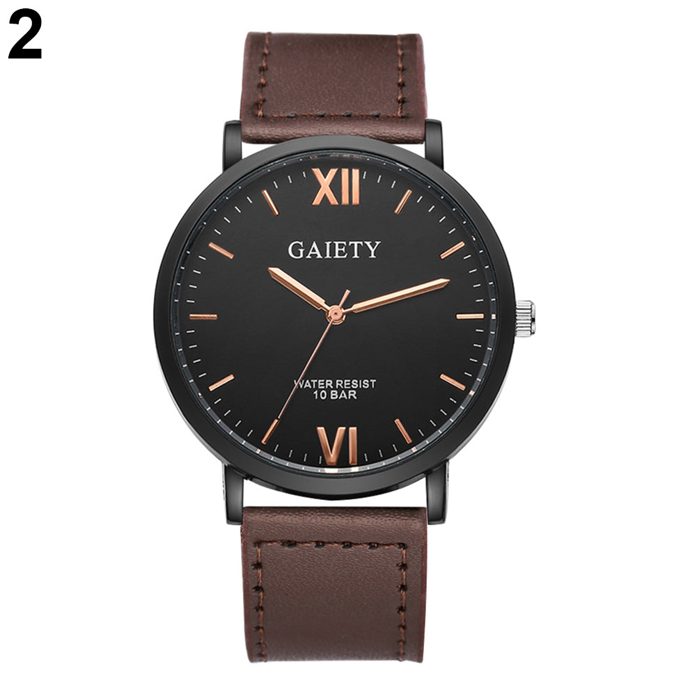 Men Fashion Casual Sport Roman Numerals Faux Leather Quartz Analog Wrist Watch