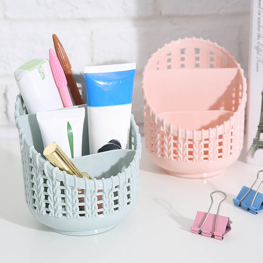 Hollow Out Rattan Style Pen Holder Desk Organizer Office Stationery Storage Box