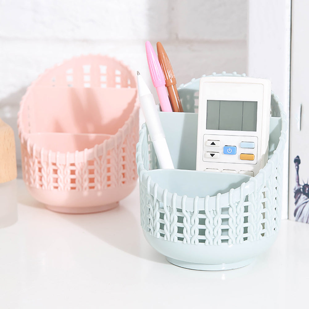 Hollow Out Rattan Style Pen Holder Desk Organizer Office Stationery Storage Box