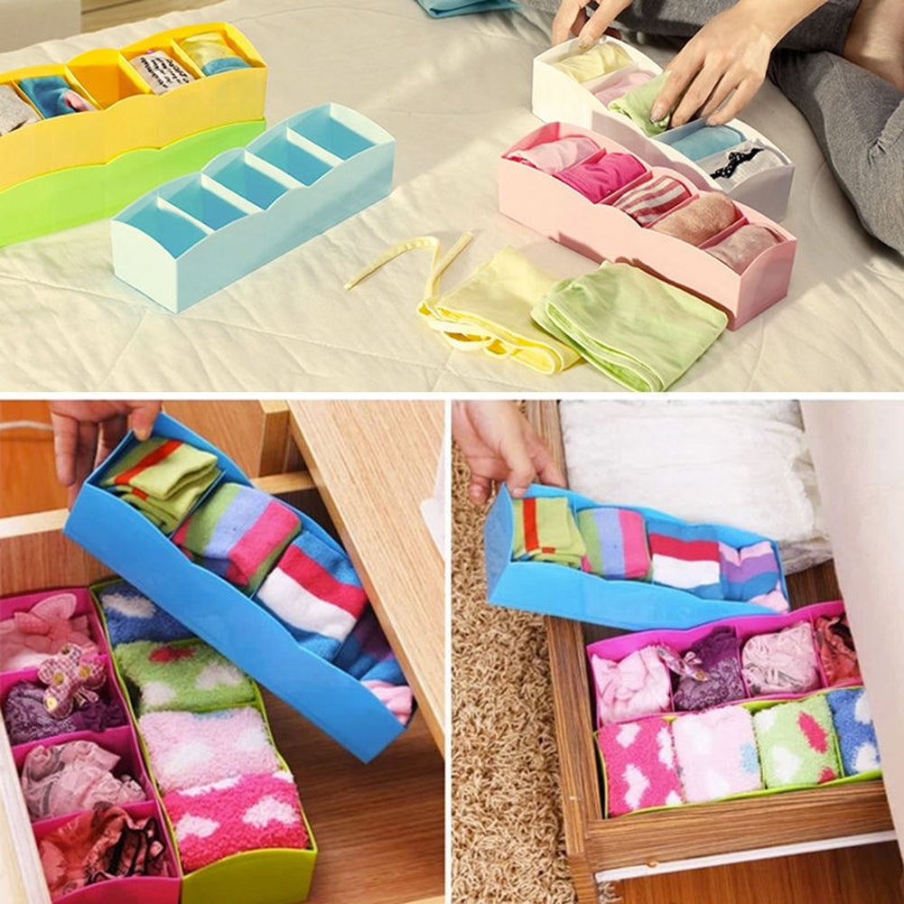 5 Cells Plastic Storage Box Tie Bra Socks Drawer Cosmetic Divider Tidy Organizer