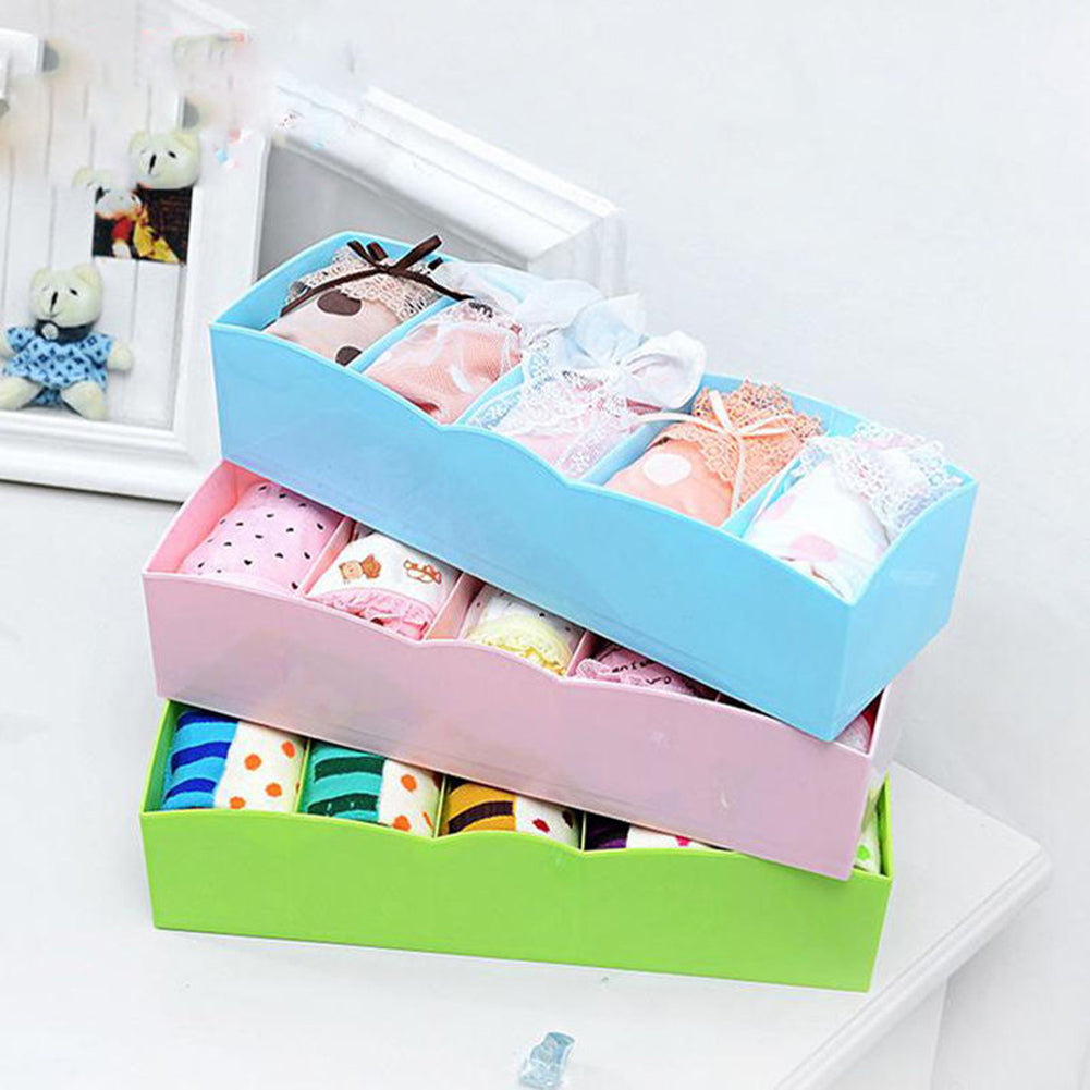 5 Cells Plastic Storage Box Tie Bra Socks Drawer Cosmetic Divider Tidy Organizer