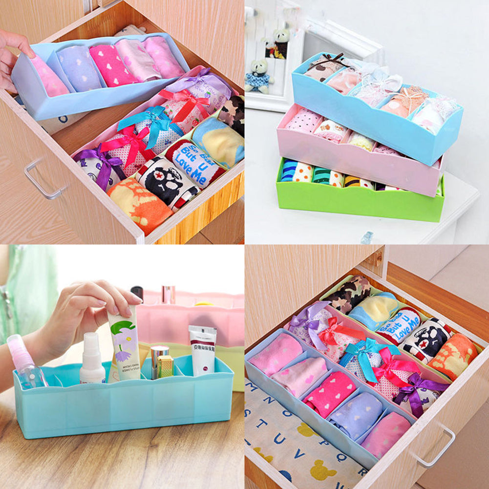 5 Cells Plastic Storage Box Tie Bra Socks Drawer Cosmetic Divider Tidy Organizer