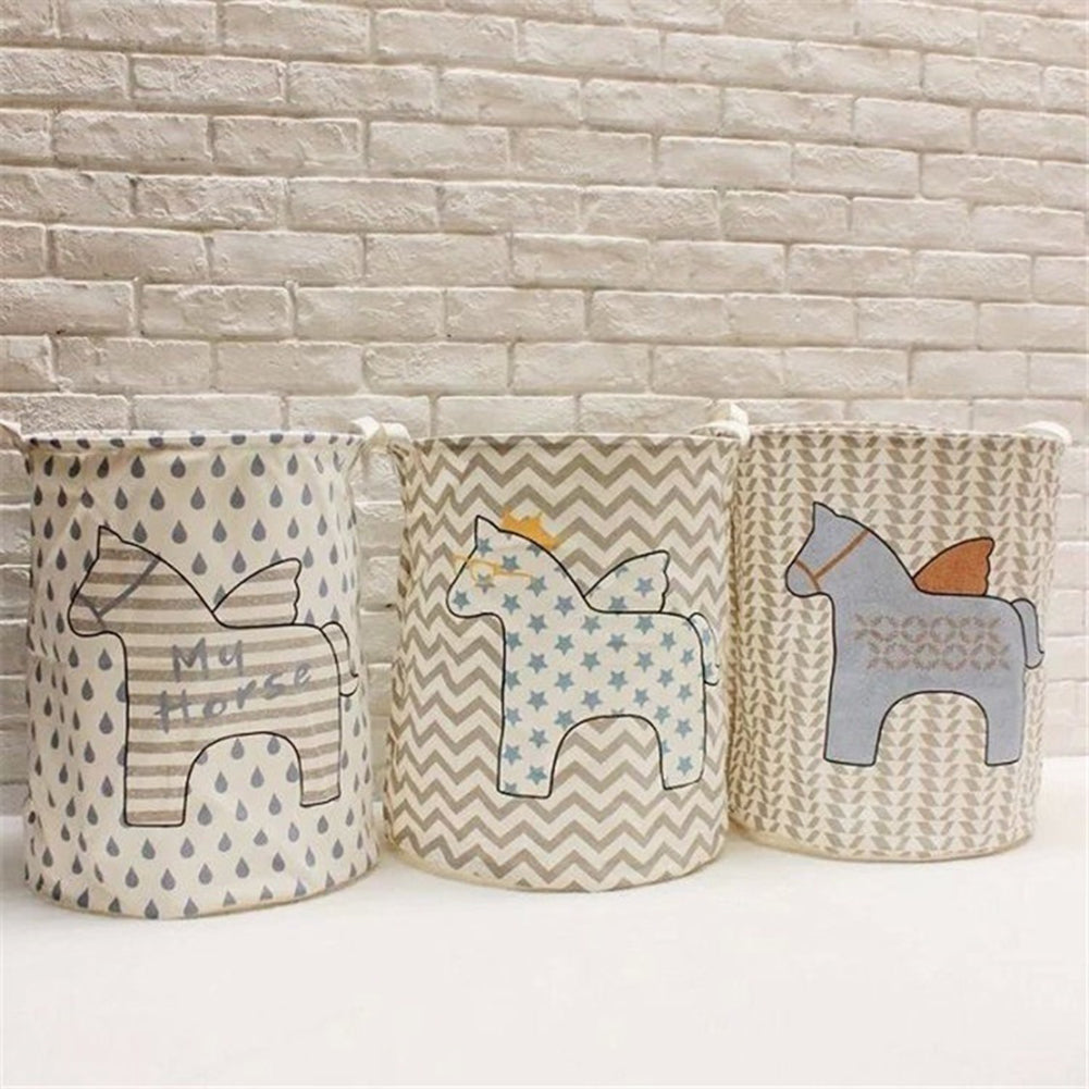 Folding Cartoon Horse Barrel Doll Storage Basket Laundry Bra Socks Organizer
