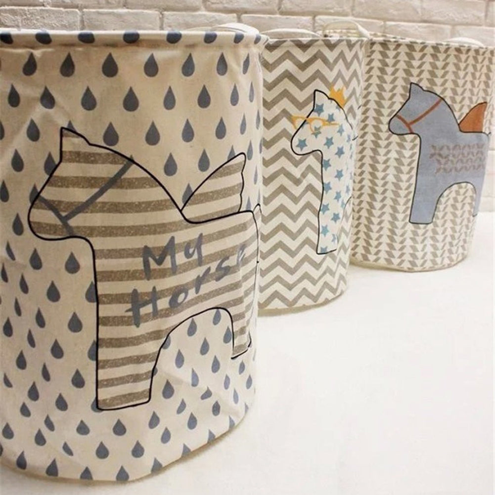 Folding Cartoon Horse Barrel Doll Storage Basket Laundry Bra Socks Organizer