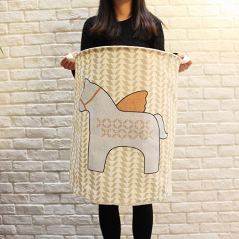 Folding Cartoon Horse Barrel Doll Storage Basket Laundry Bra Socks Organizer