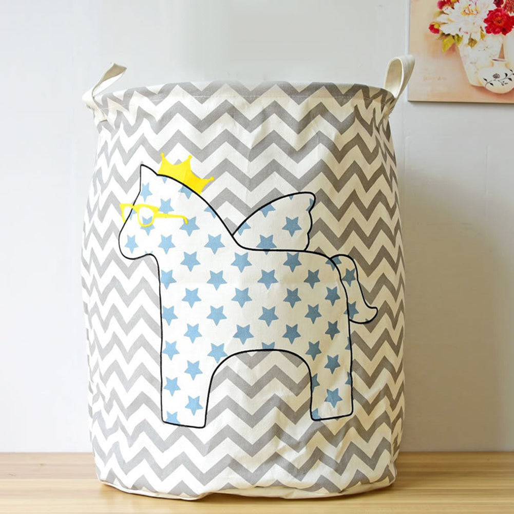 Folding Cartoon Horse Barrel Doll Storage Basket Laundry Bra Socks Organizer