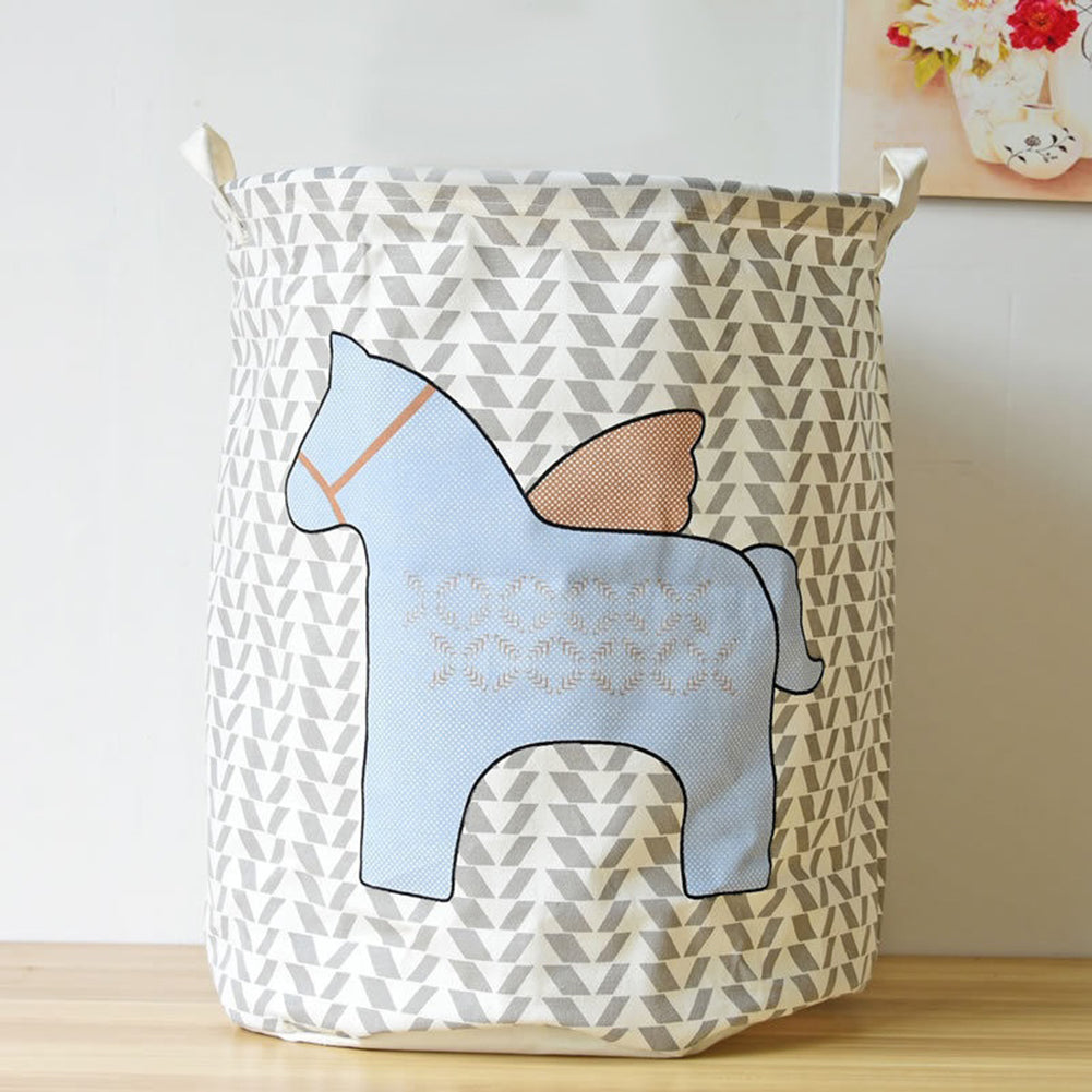 Folding Cartoon Horse Barrel Doll Storage Basket Laundry Bra Socks Organizer