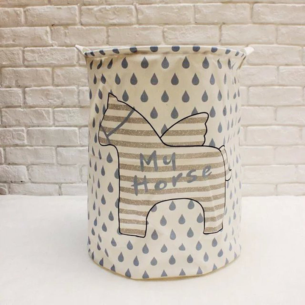 Folding Cartoon Horse Barrel Doll Storage Basket Laundry Bra Socks Organizer