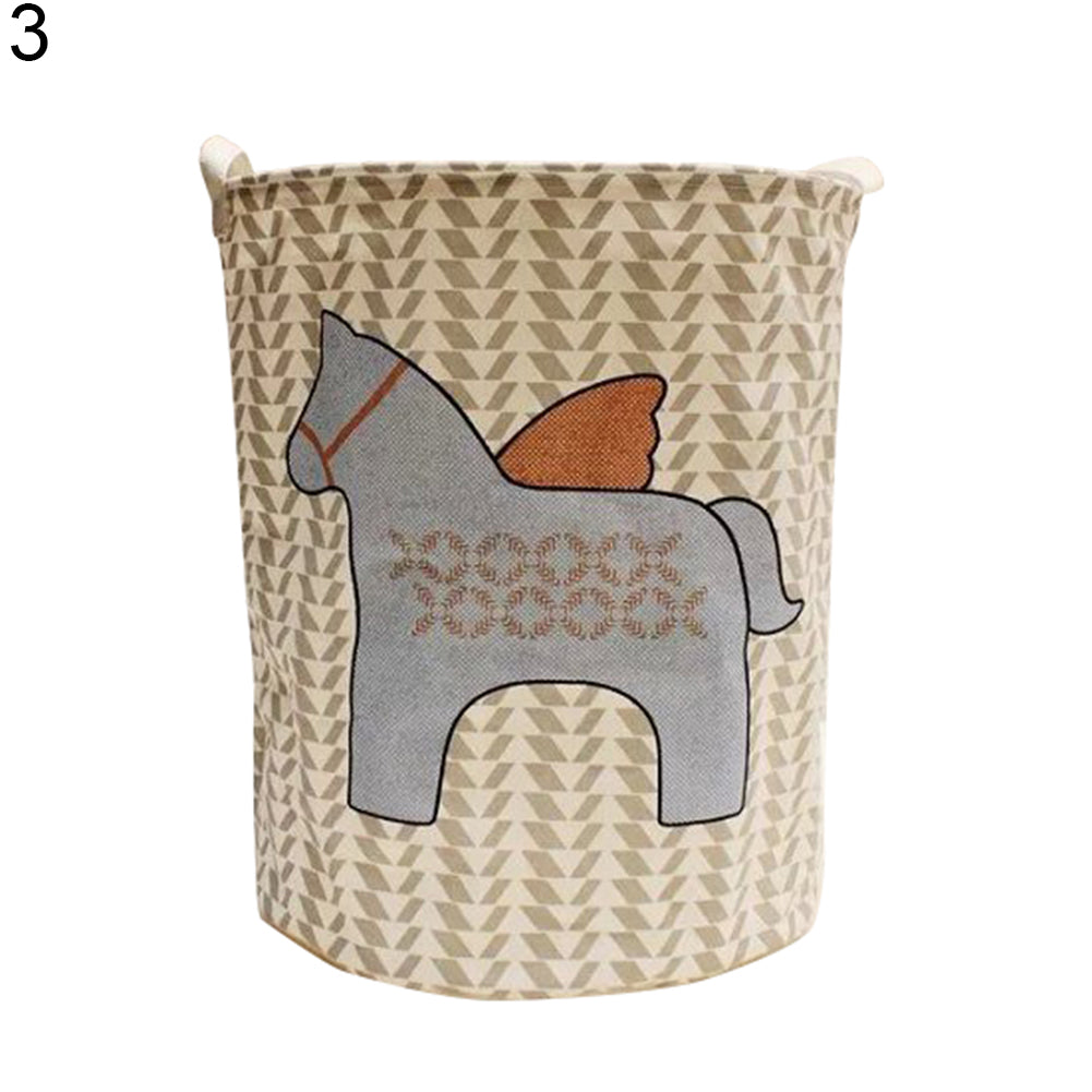 Folding Cartoon Horse Barrel Doll Storage Basket Laundry Bra Socks Organizer