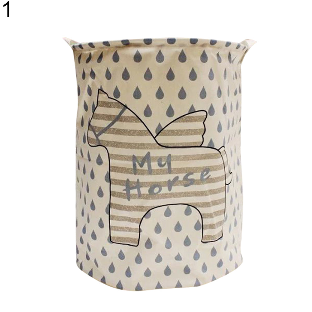 Folding Cartoon Horse Barrel Doll Storage Basket Laundry Bra Socks Organizer