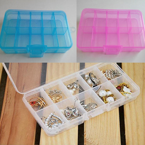 Plastic 10 Slots Adjustable Jewelry Storage Box Pill Beads Holder Case Organizer