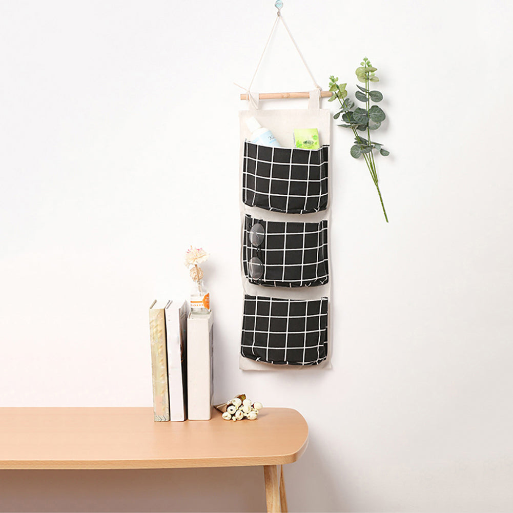 Plaid Pattern 3Pockets Wall Door Closet Waterproof Hanging Storage Bag Organizer