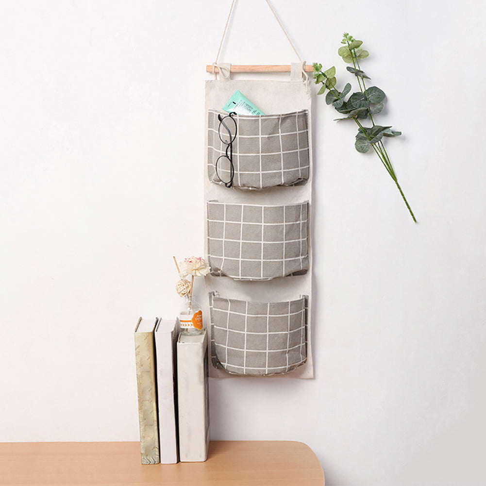 Plaid Pattern 3Pockets Wall Door Closet Waterproof Hanging Storage Bag Organizer