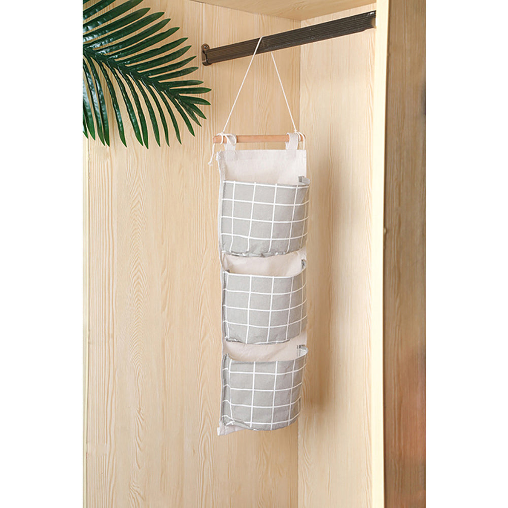Plaid Pattern 3Pockets Wall Door Closet Waterproof Hanging Storage Bag Organizer