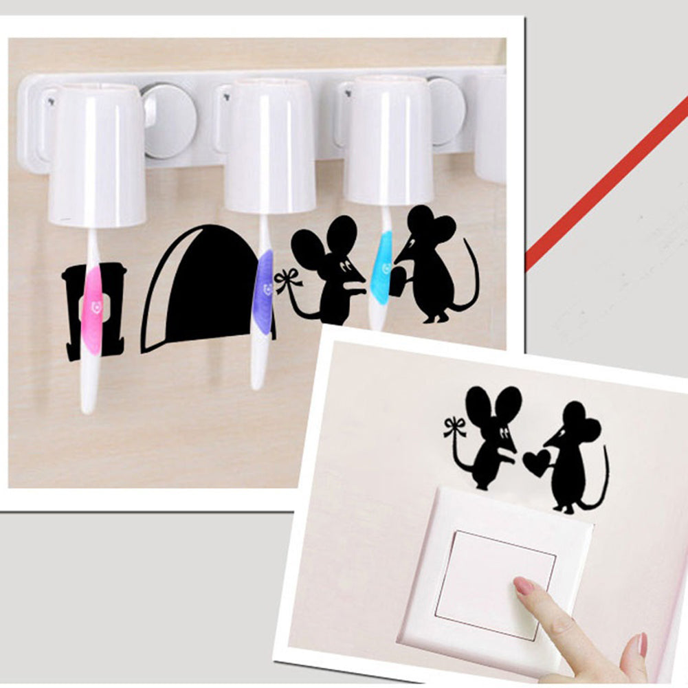 Modern Art Decor Cute Mouse Lover Heart Toilet Decal Wall Sticker Kids Room