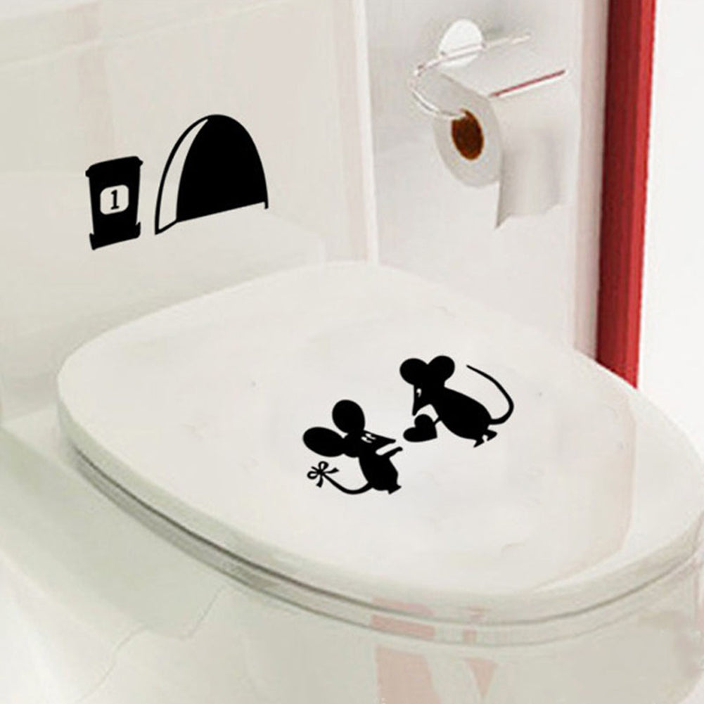 Modern Art Decor Cute Mouse Lover Heart Toilet Decal Wall Sticker Kids Room