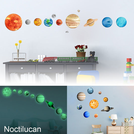 9Pcs Nine Planets Moon Earth Decor Removable Home Decal Luminous Wall Stickers