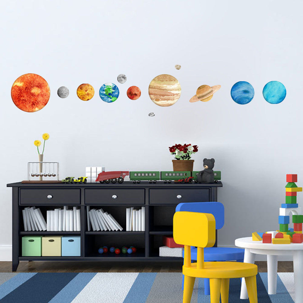 9Pcs Nine Planets Moon Earth Decor Removable Home Decal Luminous Wall Stickers