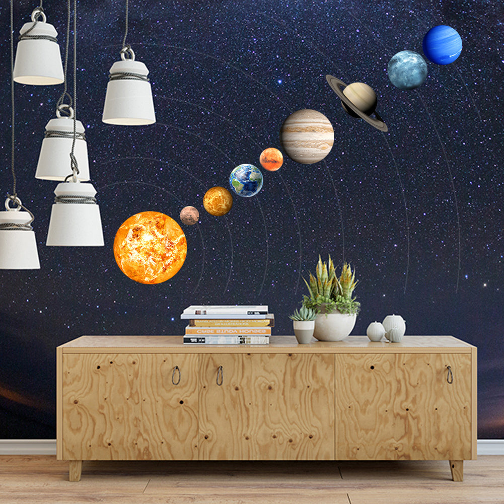 9Pcs Nine Planets Moon Earth Decor Removable Home Decal Luminous Wall Stickers