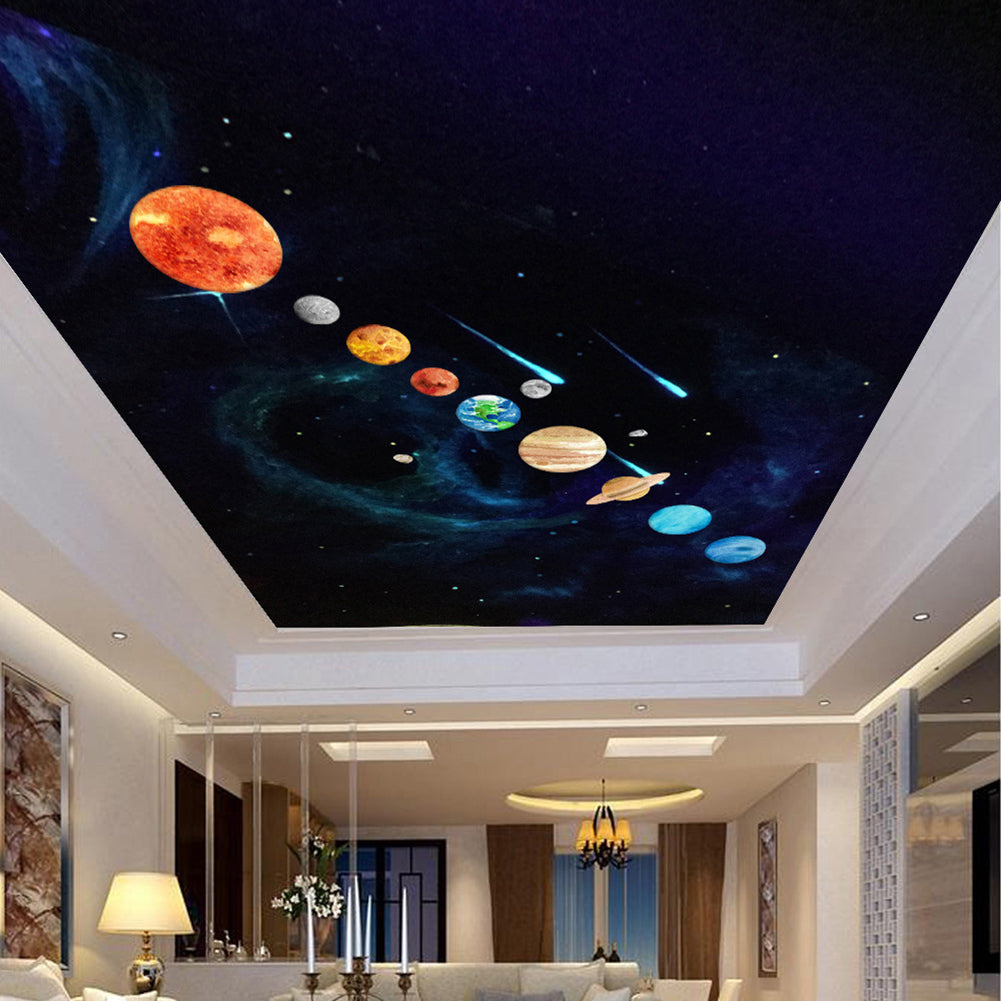 9Pcs Nine Planets Moon Earth Decor Removable Home Decal Luminous Wall Stickers
