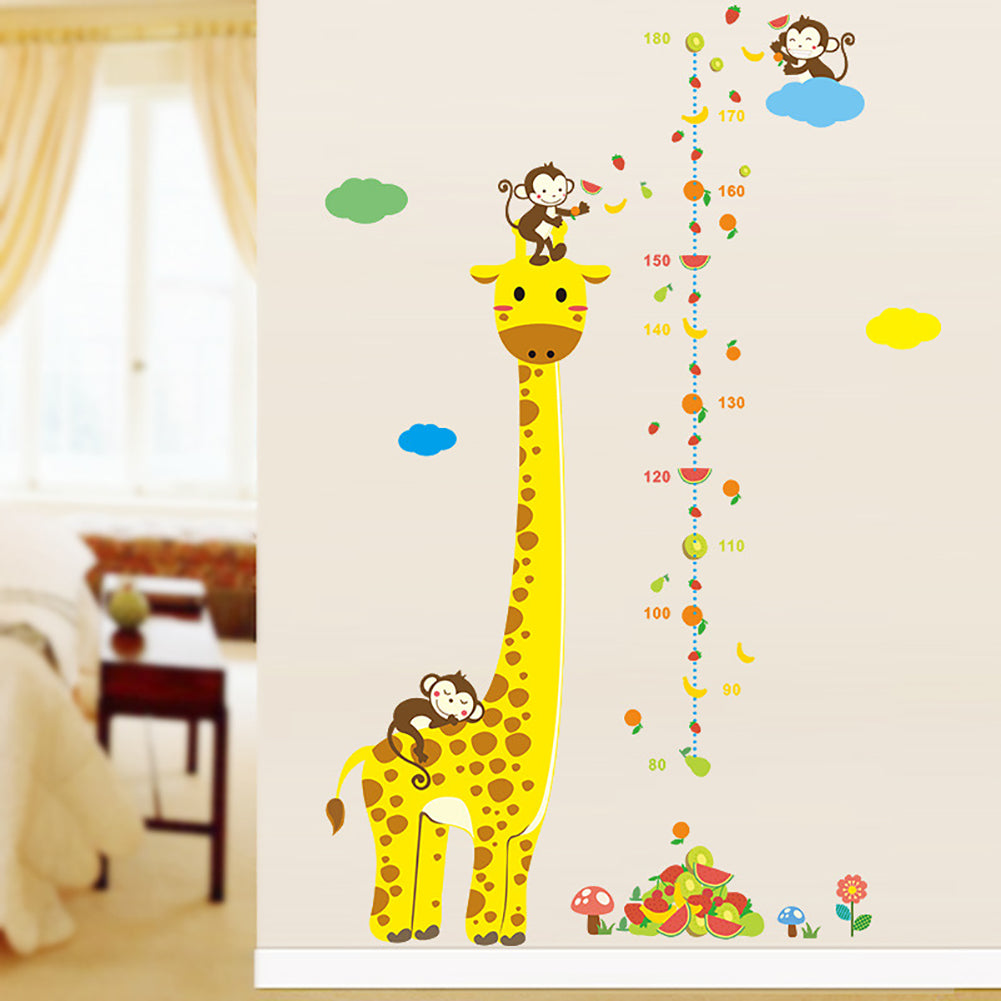 Cartoon Giraffe Monkey Kids Height Chart Wall Sticker Nursery Kids Room Decal
