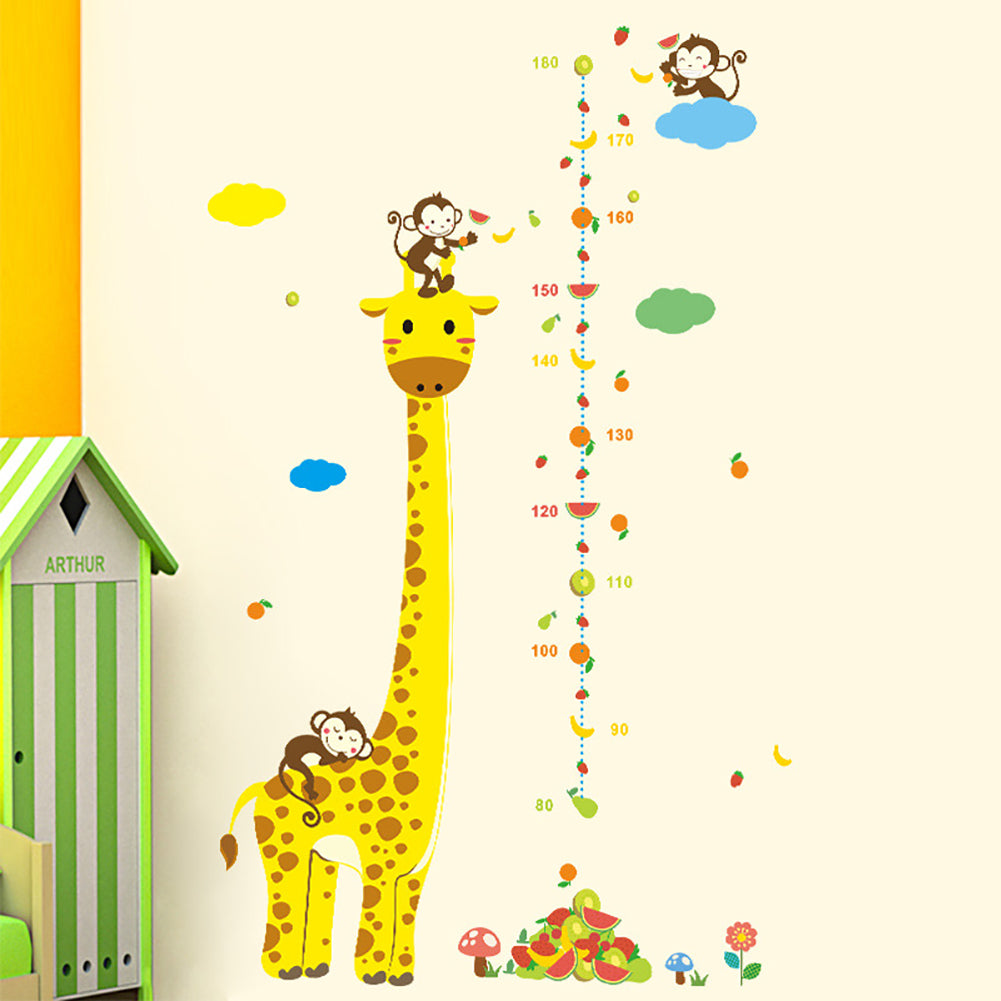 Cartoon Giraffe Monkey Kids Height Chart Wall Sticker Nursery Kids Room Decal