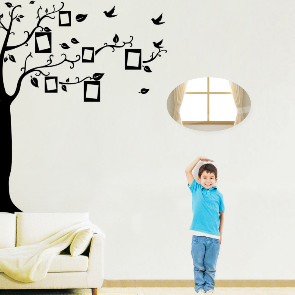 Oval Shape Acrylic Flat Mirror Wall Art Sticker Decals Removable Home Decor