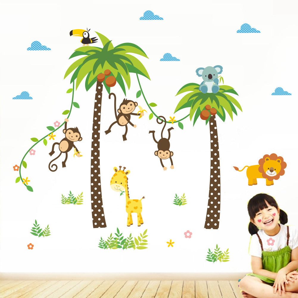 Cartoon Tropical Tree Animal Wall Sticker Mural Decor Cute Kid's Room Decal