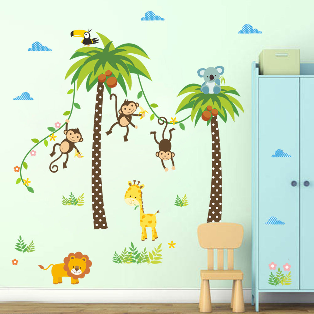 Cartoon Tropical Tree Animal Wall Sticker Mural Decor Cute Kid's Room Decal