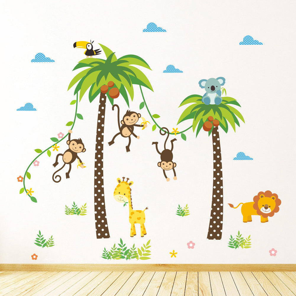 Cartoon Tropical Tree Animal Wall Sticker Mural Decor Cute Kid's Room Decal
