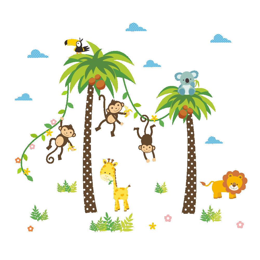 Cartoon Tropical Tree Animal Wall Sticker Mural Decor Cute Kid's Room Decal