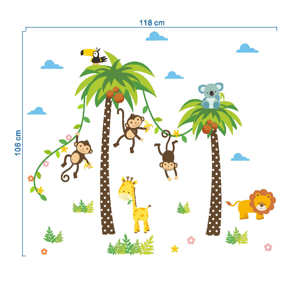 Cartoon Tropical Tree Animal Wall Sticker Mural Decor Cute Kid's Room Decal