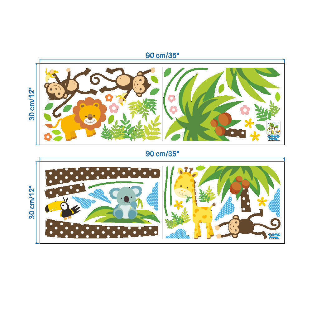 Cartoon Tropical Tree Animal Wall Sticker Mural Decor Cute Kid's Room Decal
