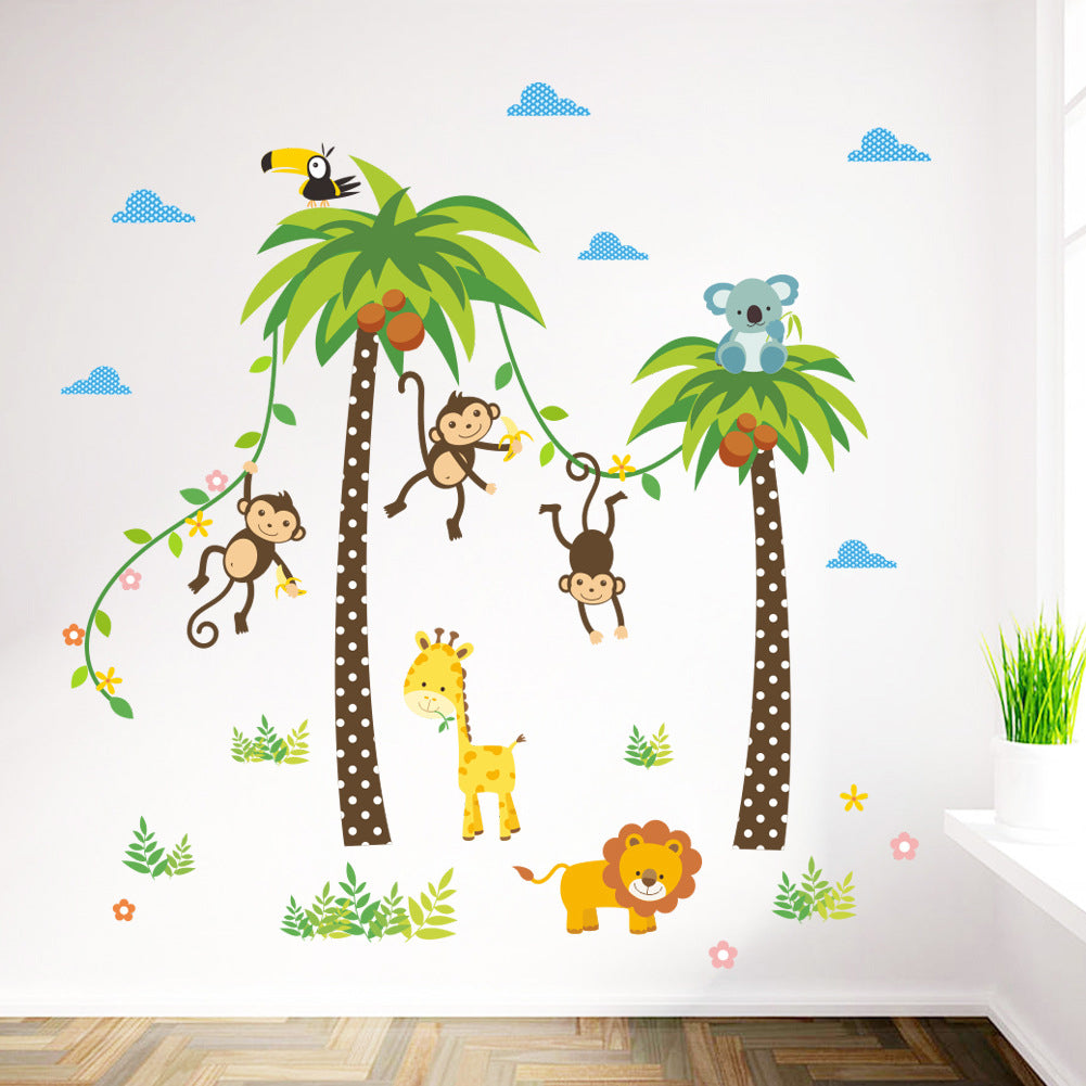 Cartoon Tropical Tree Animal Wall Sticker Mural Decor Cute Kid's Room Decal
