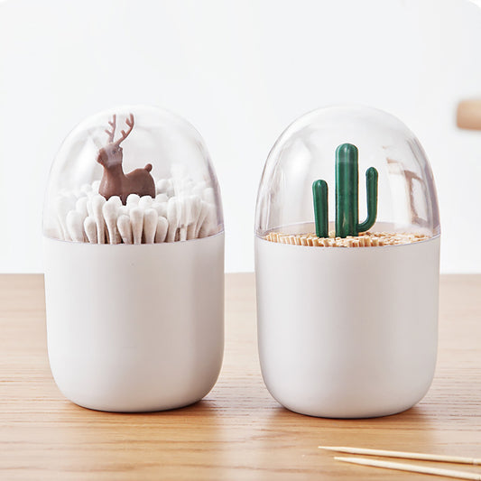 Cute Elk Cactus Cotton Swab Toothpick Holder Home Organizer Storage Box Case