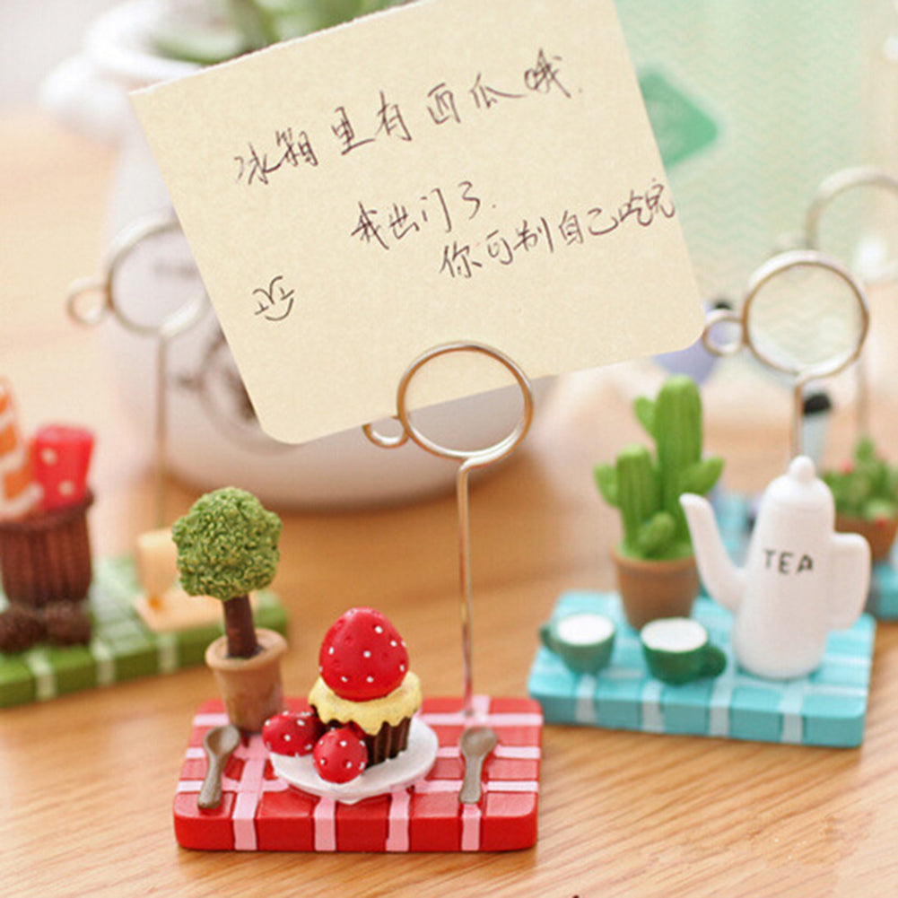 Cute Micro Landscape Teapot Strawberry Tree Memo Holder Clip for Business Card