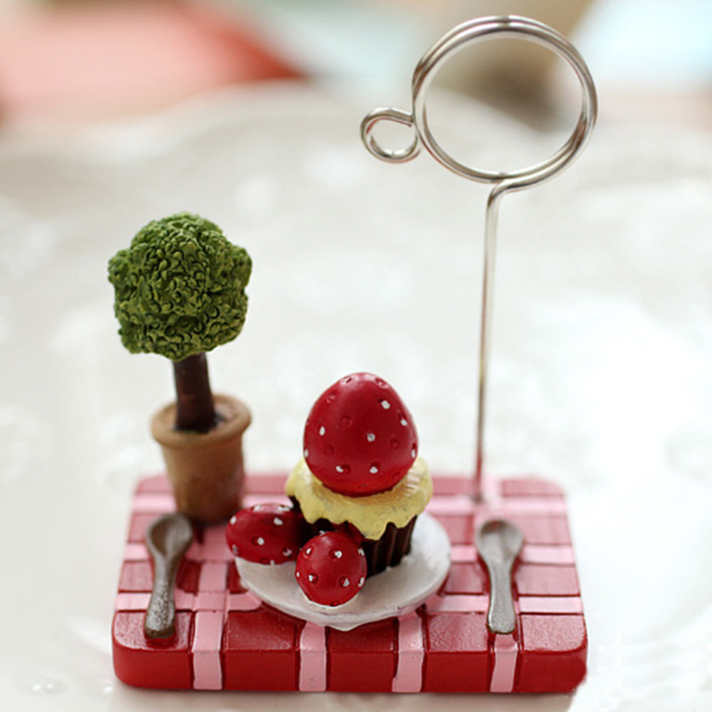 Cute Micro Landscape Teapot Strawberry Tree Memo Holder Clip for Business Card