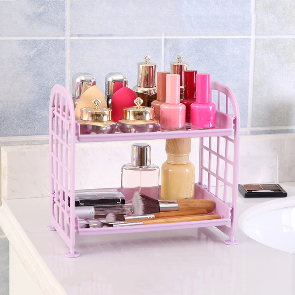 Double Layers Storage Rack Plastic Makeup Cosmetic Kitchen Bathroom Organizer