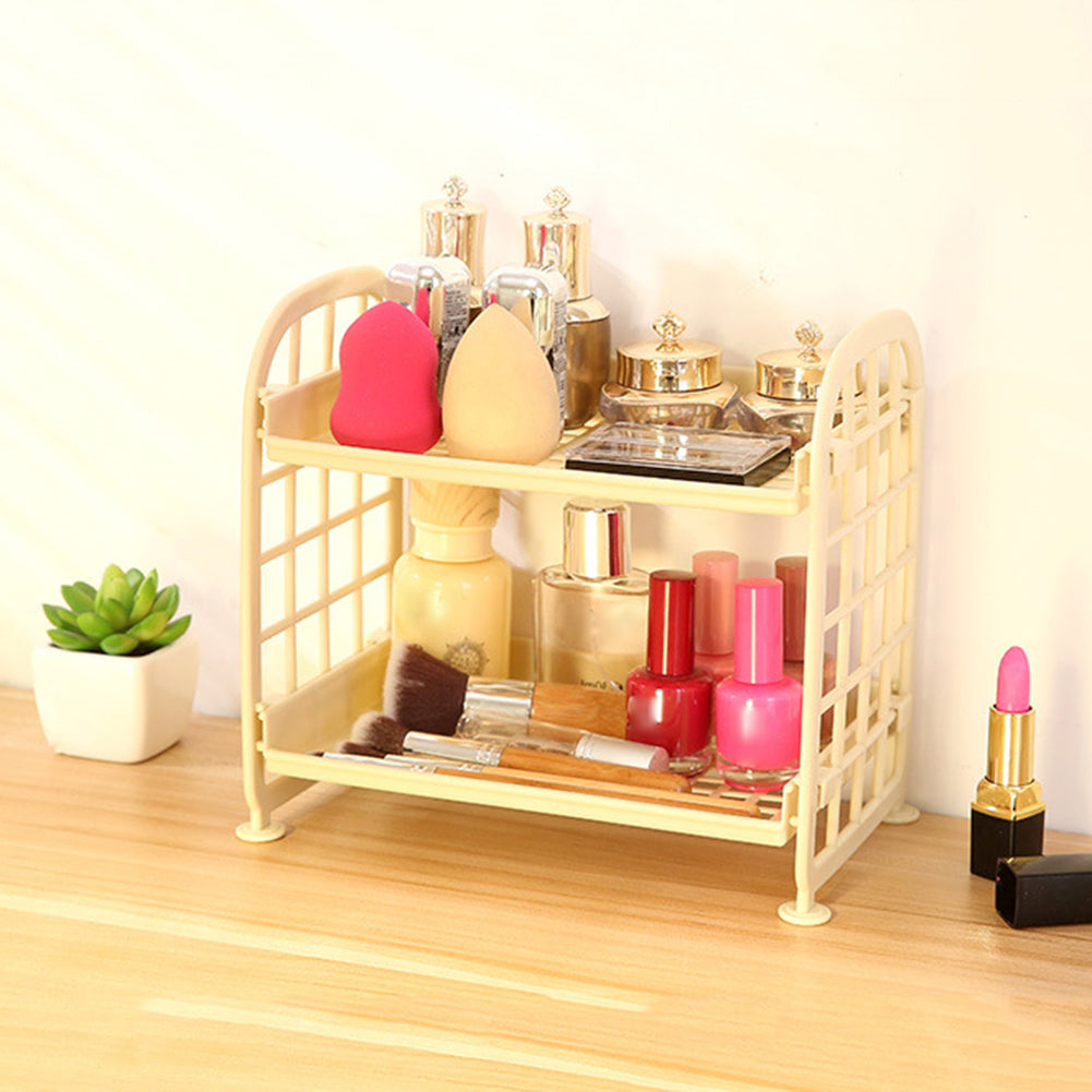 Double Layers Storage Rack Plastic Makeup Cosmetic Kitchen Bathroom Organizer