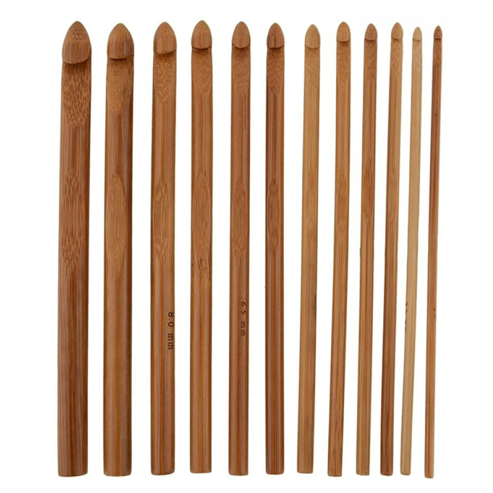 12Pcs/Set 3-10mm Bamboo Handle Crochet Hooks Scarf Sweater Knitting Needles