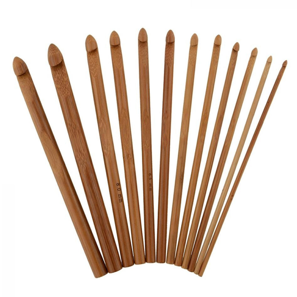 12Pcs/Set 3-10mm Bamboo Handle Crochet Hooks Scarf Sweater Knitting Needles