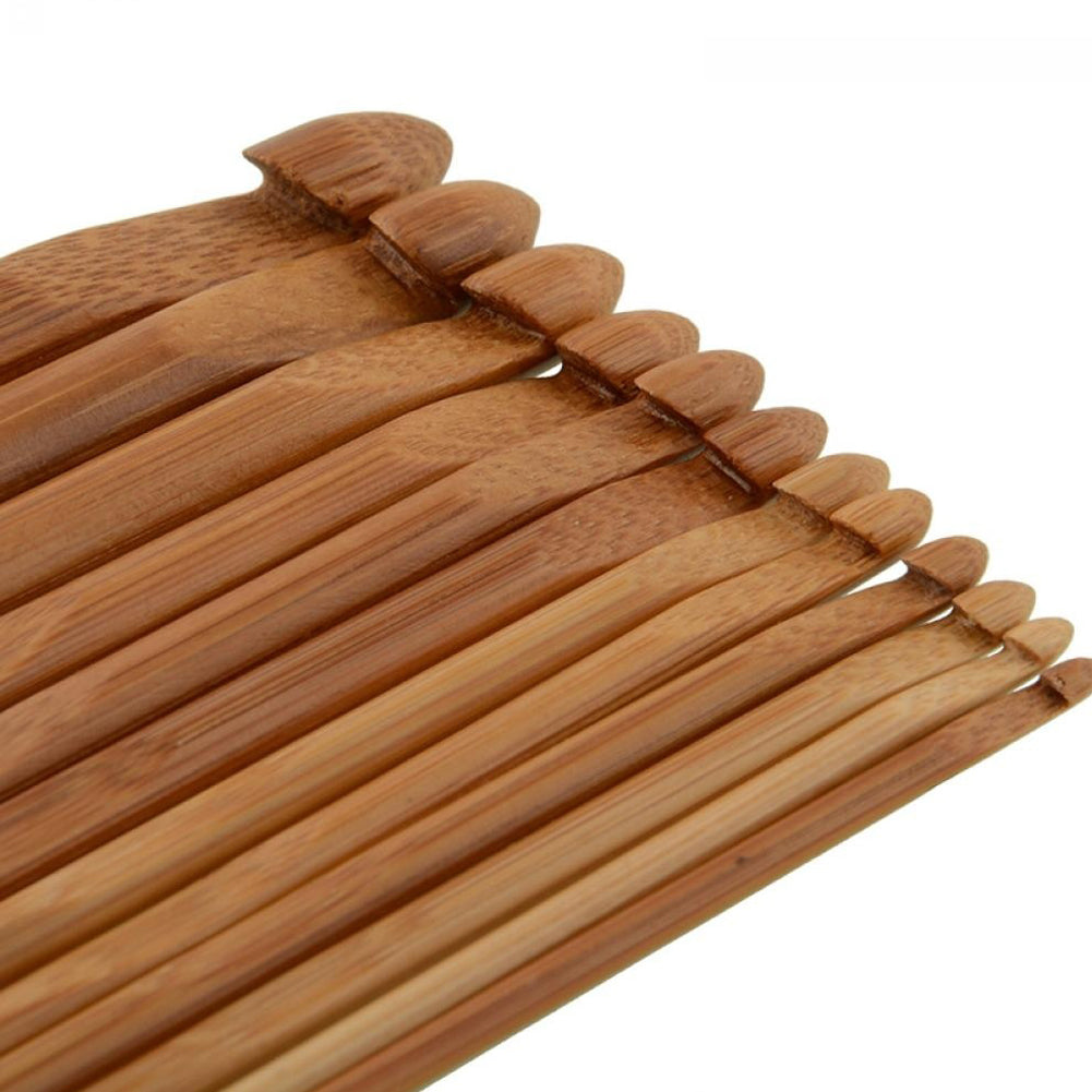 12Pcs/Set 3-10mm Bamboo Handle Crochet Hooks Scarf Sweater Knitting Needles