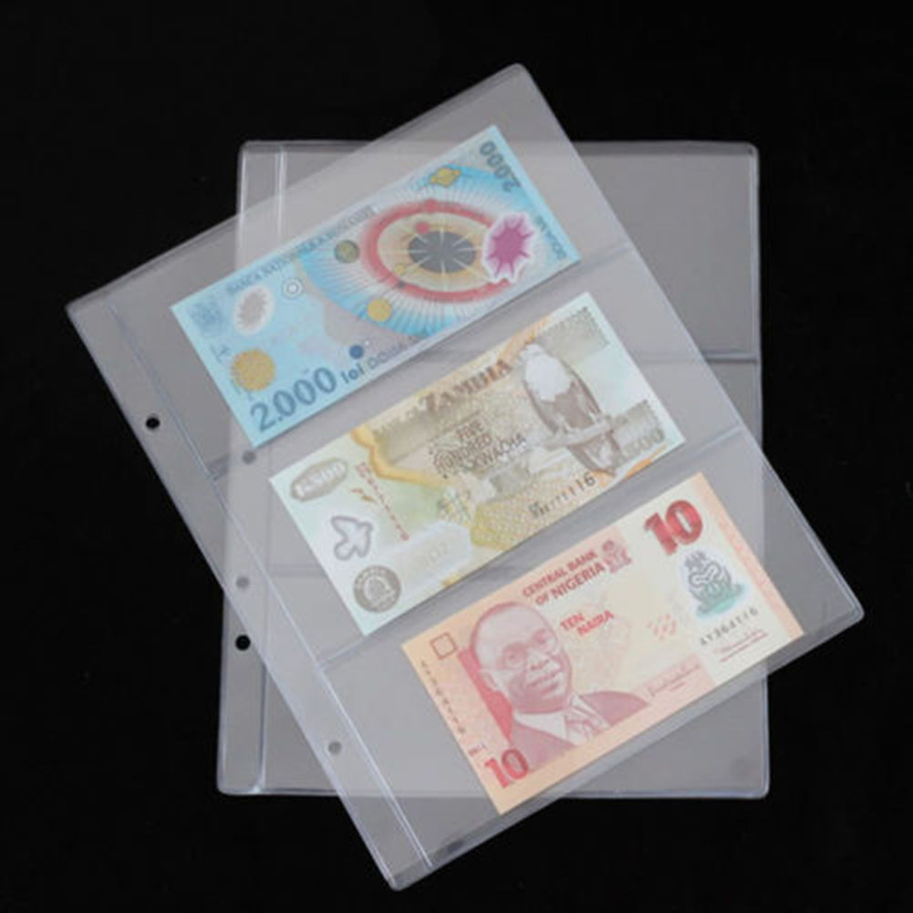 1 Sheet 3 Pockets Album Pages Paper Money Bill Note Currency Holder Collection