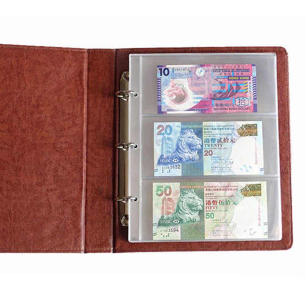 1 Sheet 3 Pockets Album Pages Paper Money Bill Note Currency Holder Collection