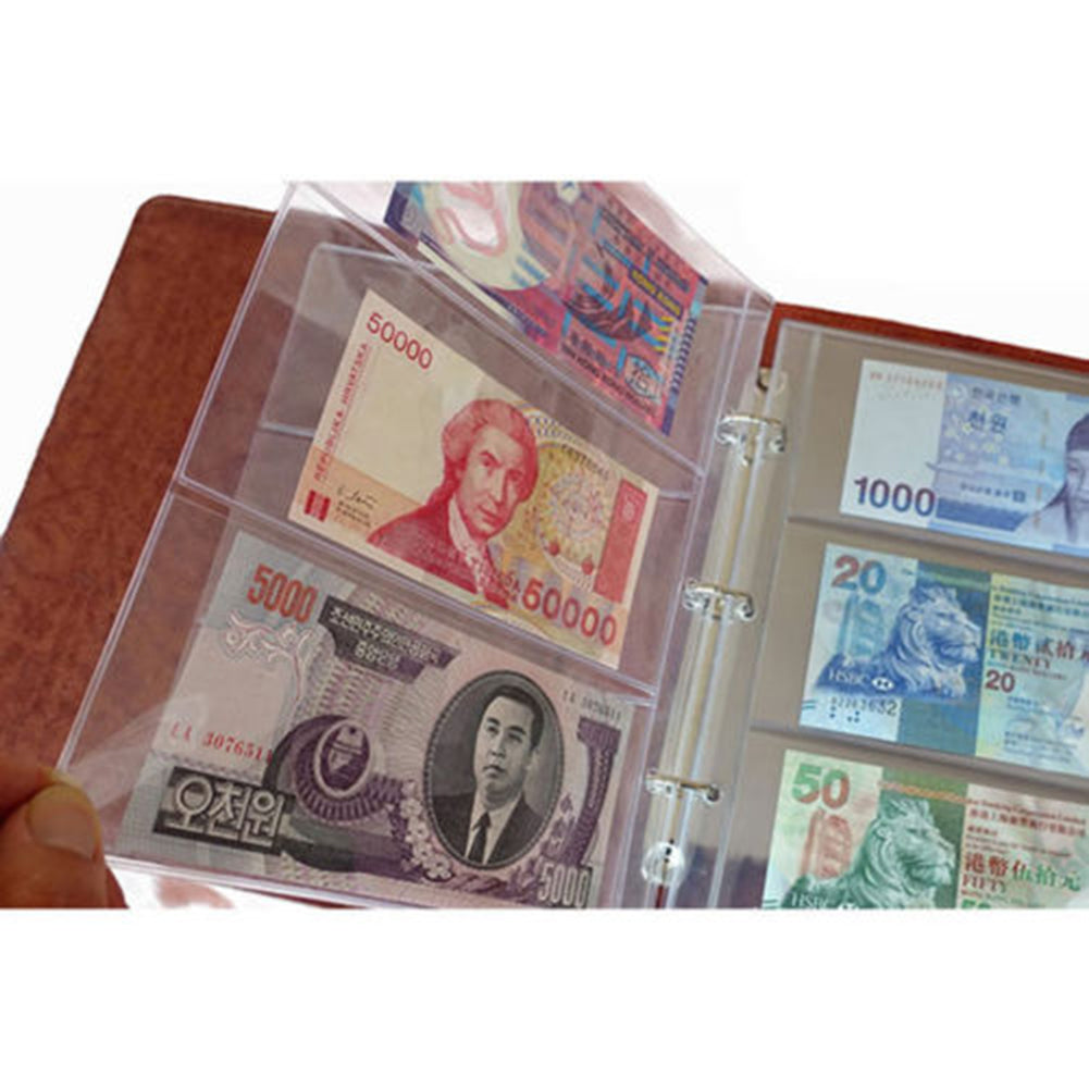 1 Sheet 3 Pockets Album Pages Paper Money Bill Note Currency Holder Collection