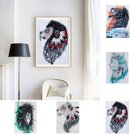 Tribal Lion Head Cool DIY Full Diamond Painting Cross Stitch Craft Wall Decor